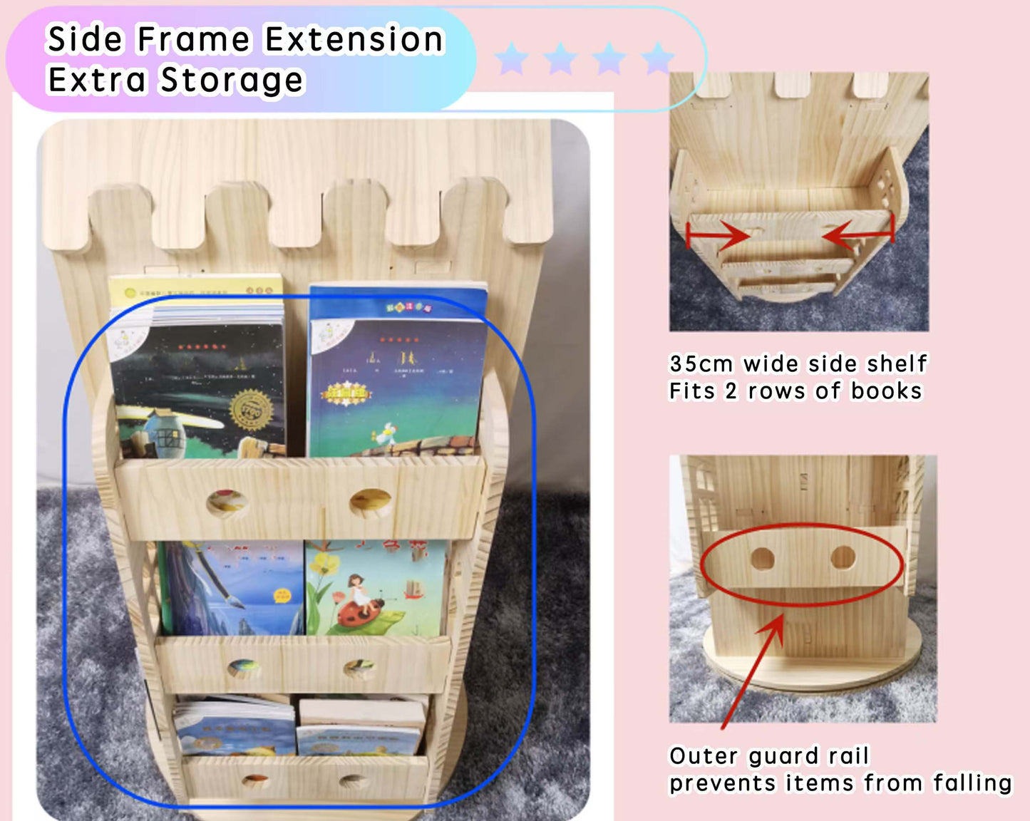 Premium Wooden Revolving Castle Bookshelf | 360° Rotating Storage
