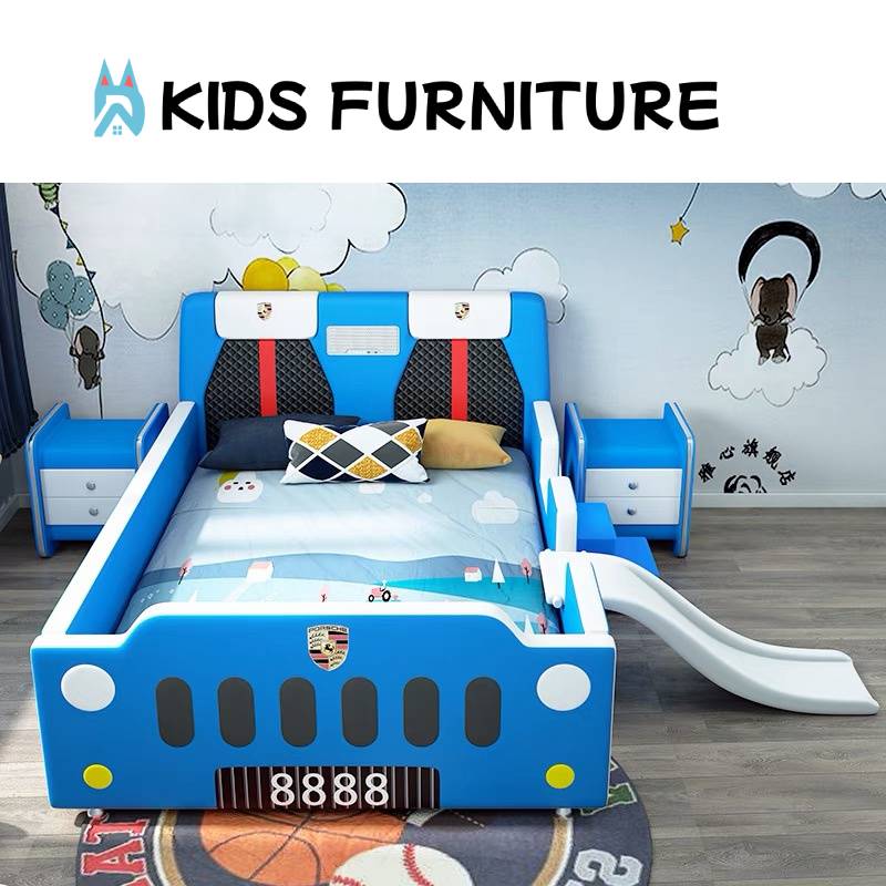Red Racing Car Bed with Slide – Fun Kids Bed with Seat-Back Headboard & Nightstand