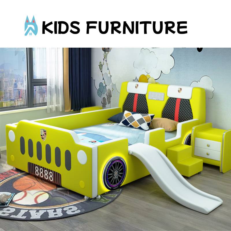 Red Racing Car Bed with Slide – Fun Kids Bed with Seat-Back Headboard & Nightstand