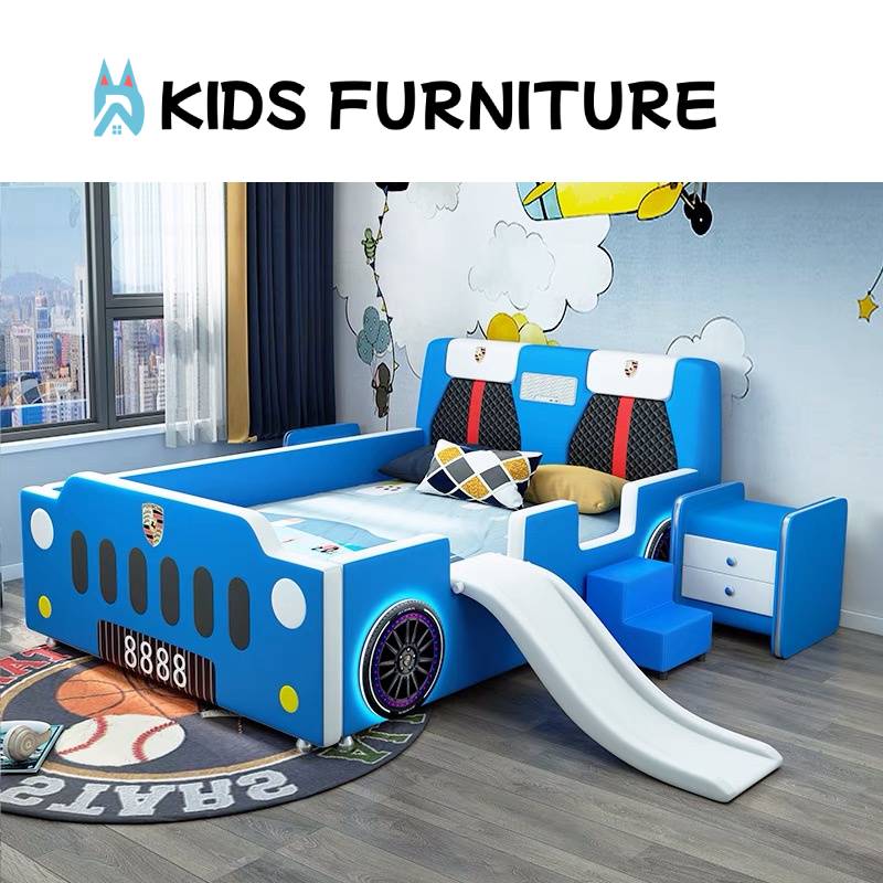 Red Racing Car Bed with Slide – Fun Kids Bed with Seat-Back Headboard & Nightstand