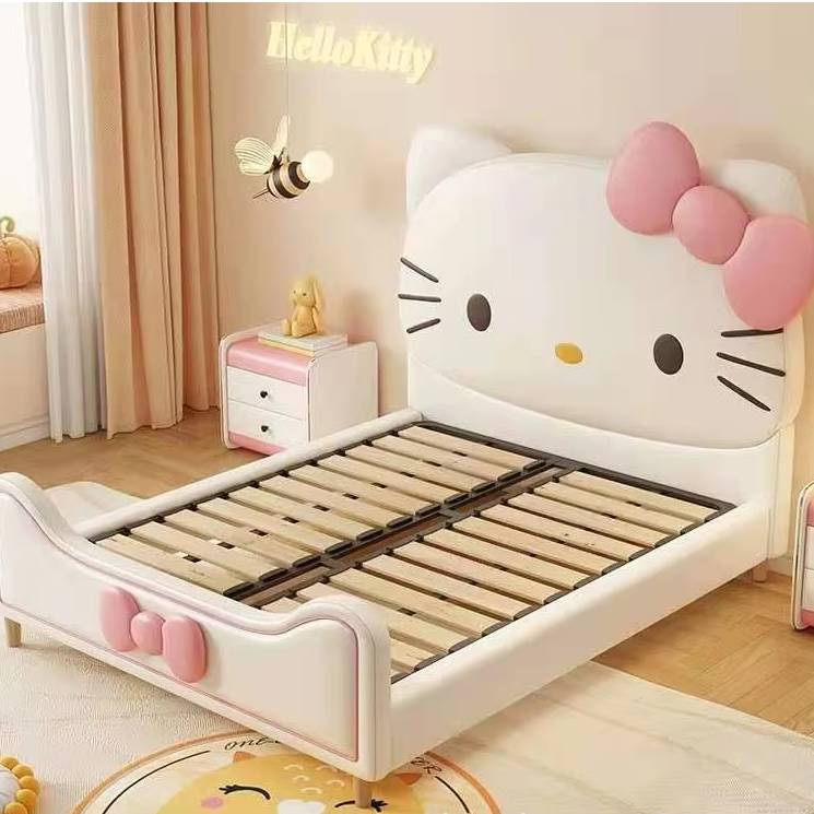 Hello Kitty Leather Princess Bed | Pink Upholstered Kids Bed | Cute Cartoon Design