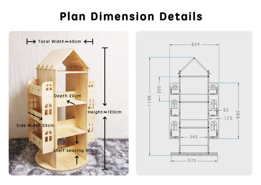 Premium Wooden Revolving Castle Bookshelf | 360° Rotating Storage