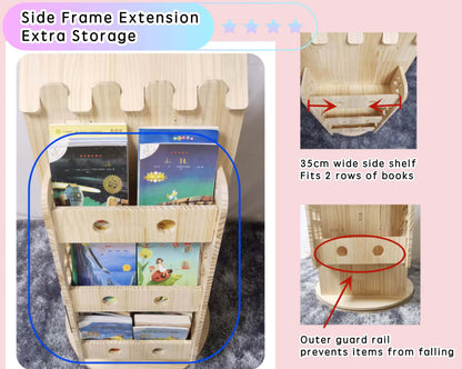 Premium Wooden Revolving Castle Bookshelf | 360° Rotating Storage