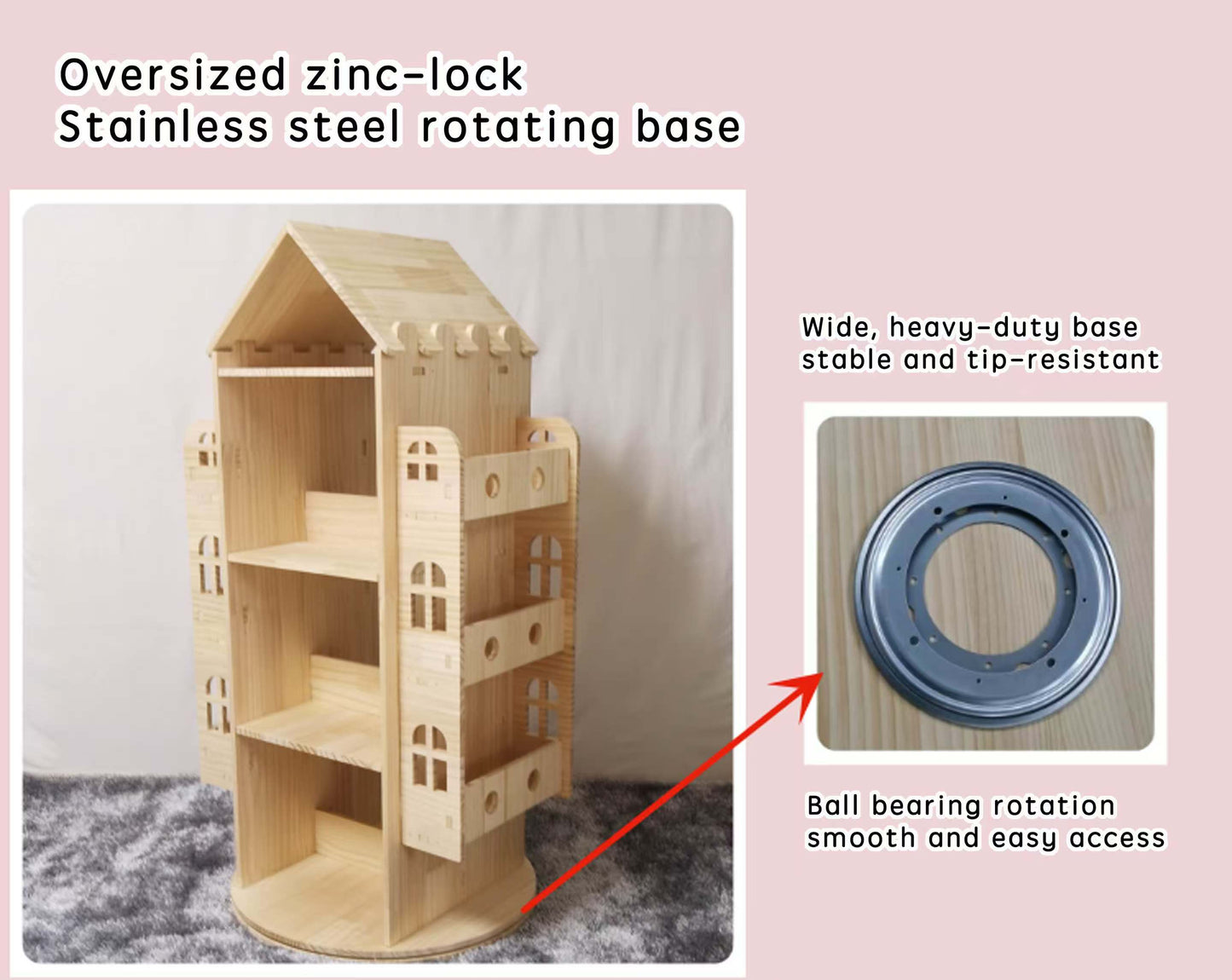 Premium Wooden Revolving Castle Bookshelf | 360° Rotating Storage