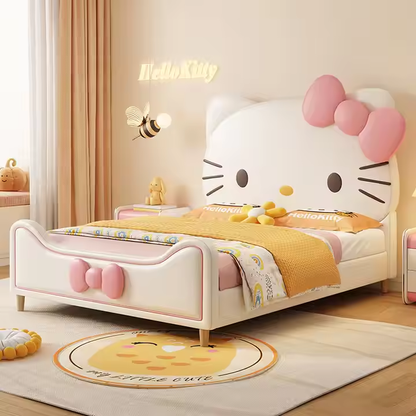 Hello Kitty Leather Princess Bed | Pink Upholstered Kids Bed | Cute Cartoon Design