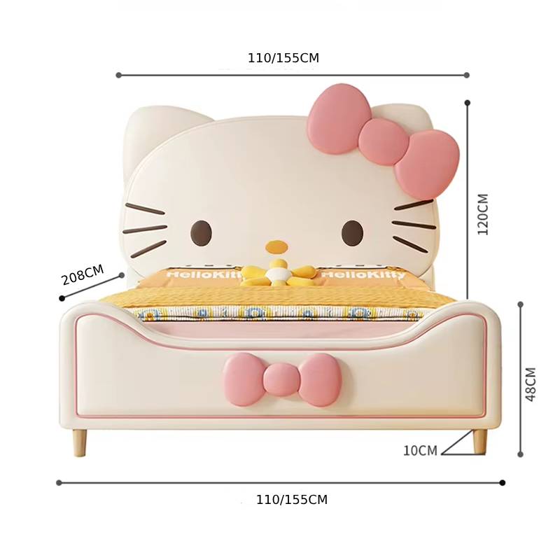 Hello Kitty Leather Princess Bed | Pink Upholstered Kids Bed | Cute Cartoon Design