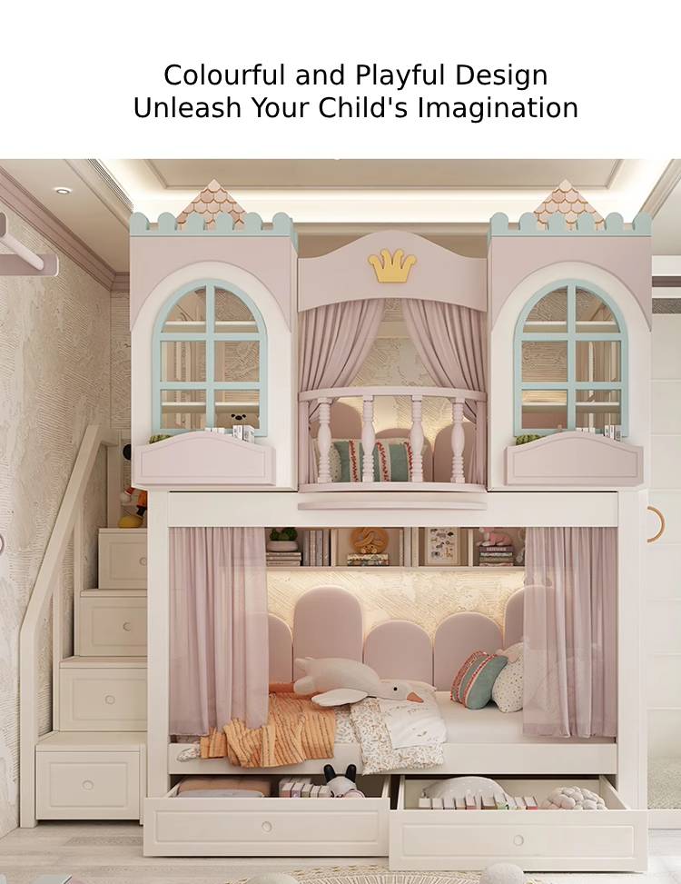 AAA+ Timber Luxury Princess Castle Bunk Bed with Slide DM-PCBB-150P