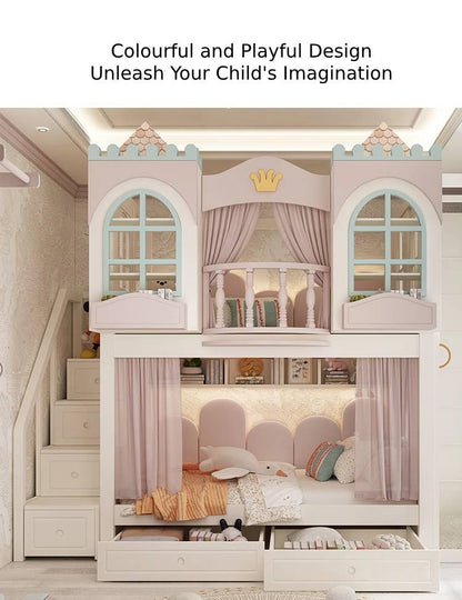 AAA+ Timber Luxury Princess Castle Bunk Bed with Slide DM-PCBB-150P