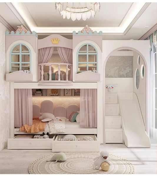 AAA+ Timber Luxury Princess Castle Bunk Bed with Slide DM-PCBB-150P