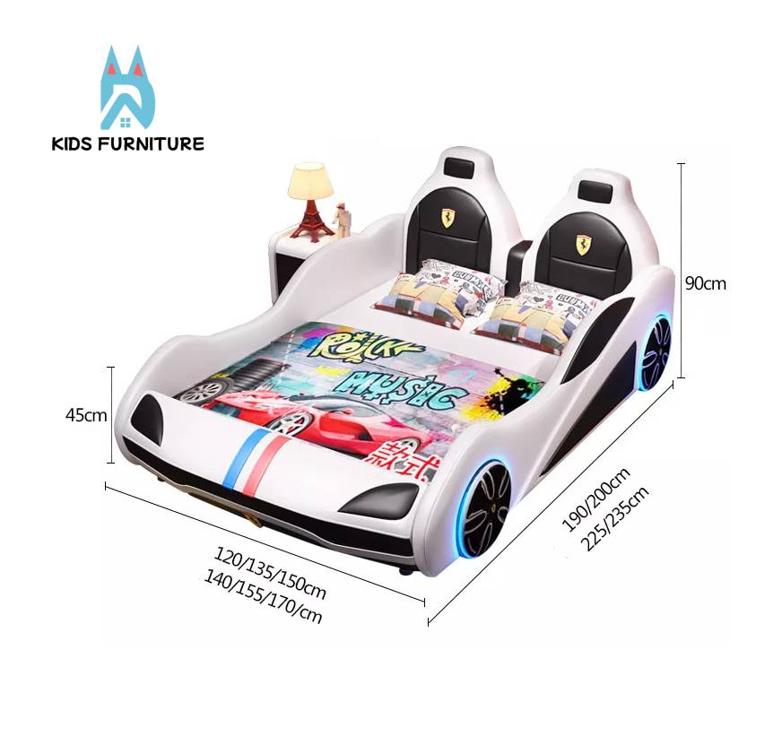 White PU Leather Kids Car Bed