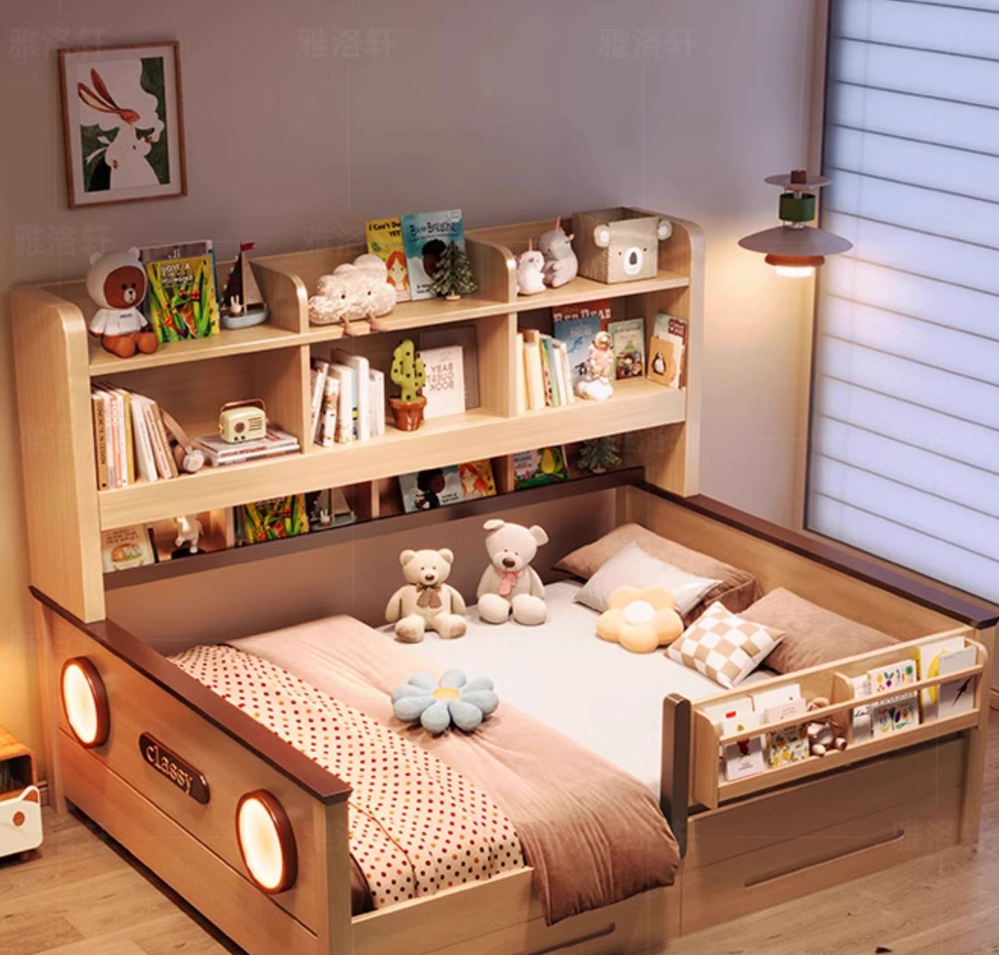 Classy Multi-Function Bed with Bookshelf Storage DM-TBS-120-W
